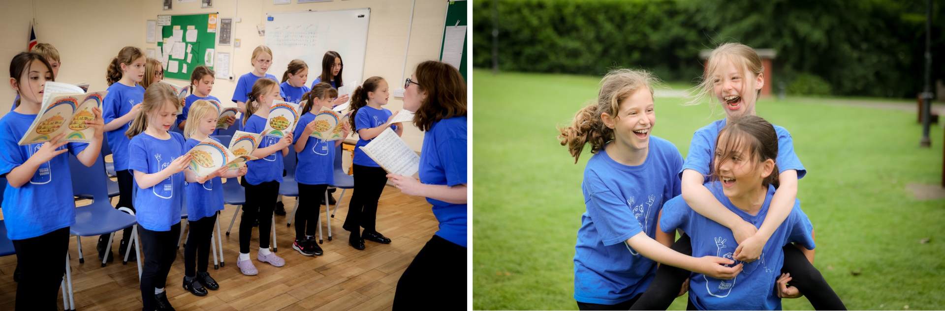 Lichfield Young Voices Choir members singing and having fun 2 photos of children enjoying singing and making friends