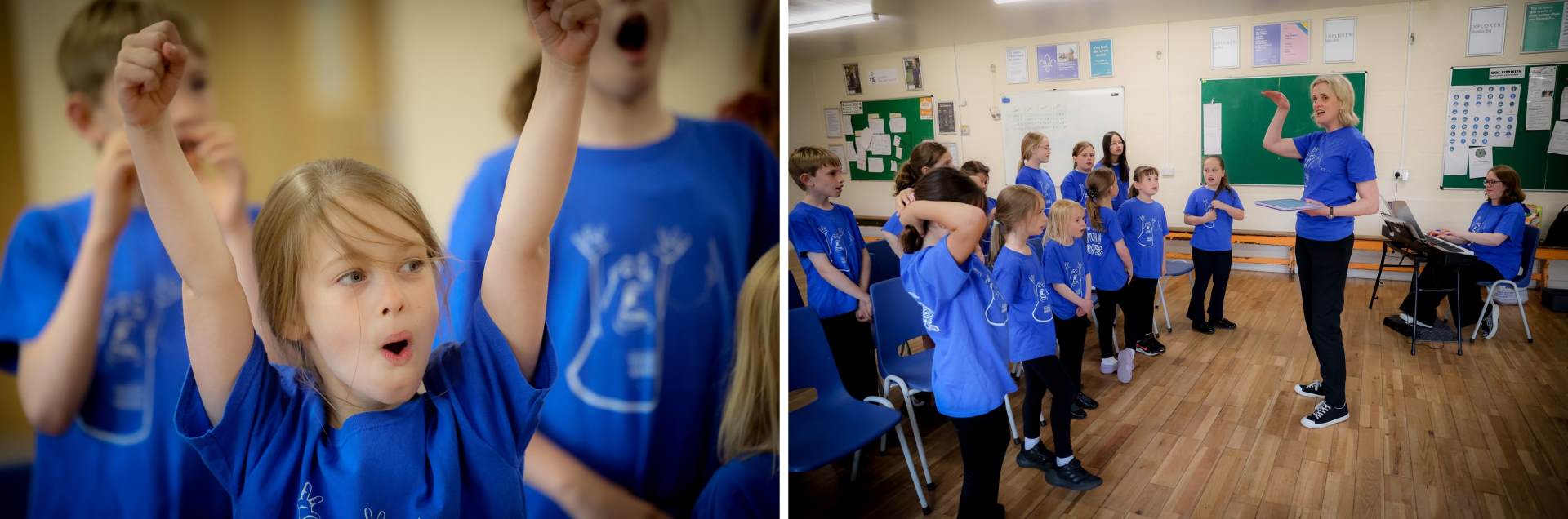 Lichfield Young Voices members rehearsing 2 photos showing members of Lichfield Young Voices Choir rehearsing
