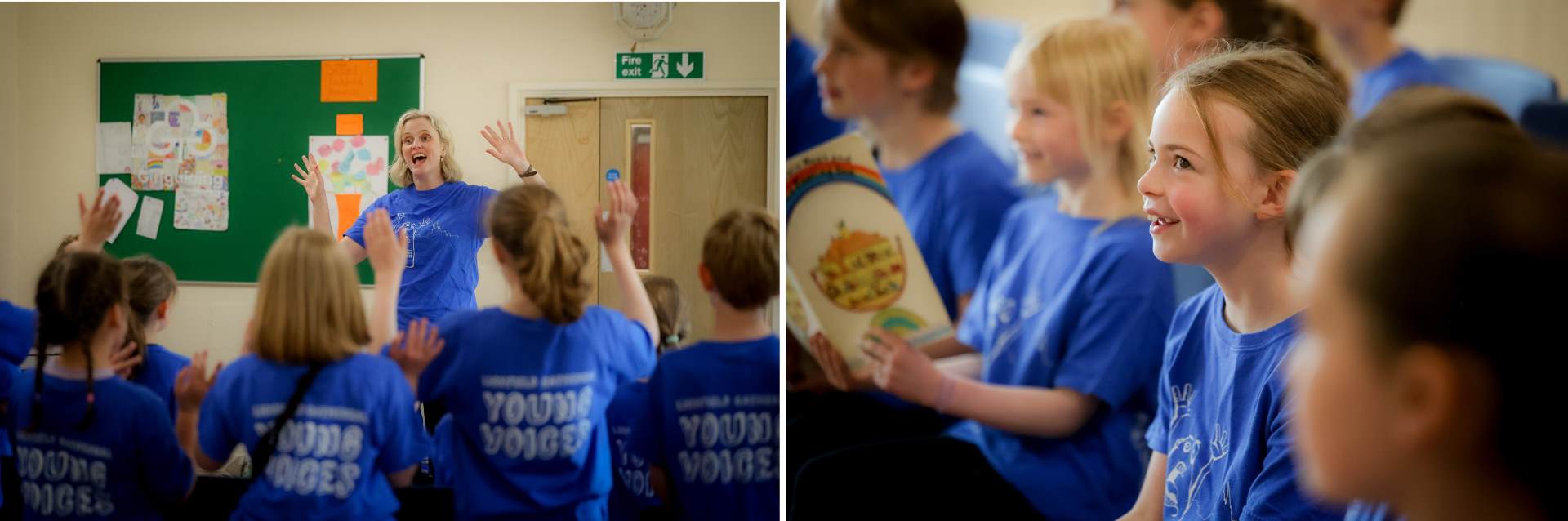 Lichfield Young Voices rehearse on Mondays 2 photos of children singing in the Lichfield Young Voices Choir