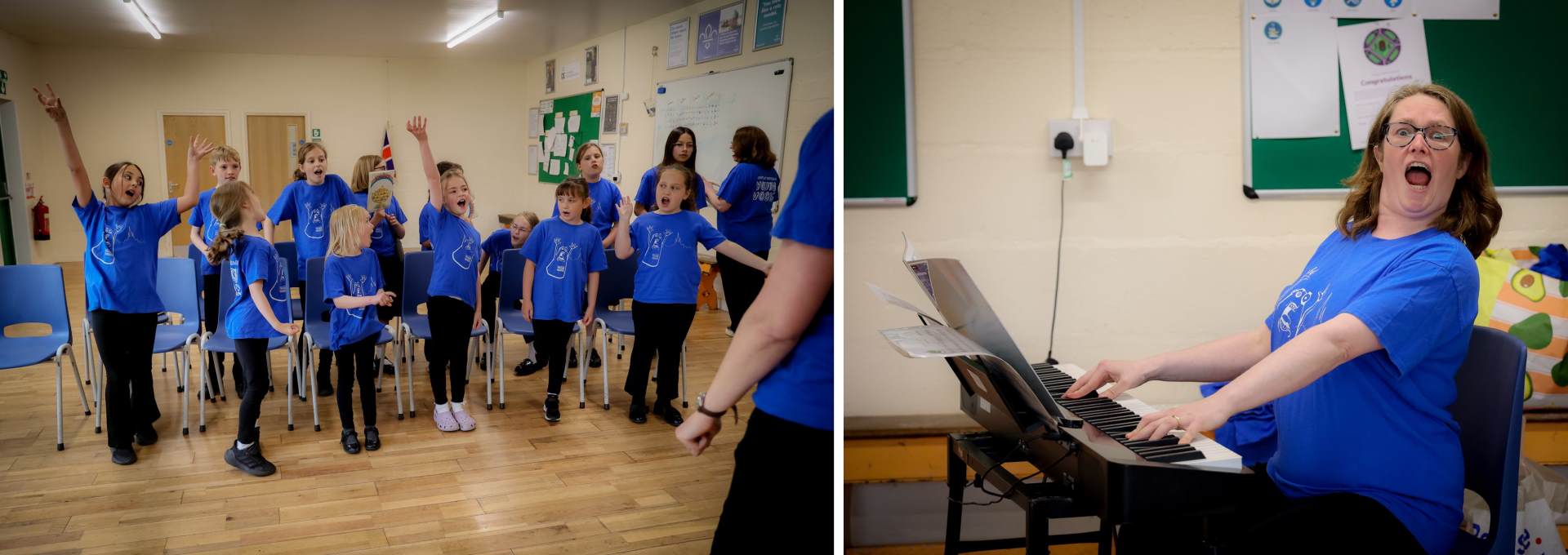 Cathy Lamb leads members of Lichfield Young Voices Choir in a rehearsal A photo of Lichfield Young Voices Choir rehearsing and a photo of Choir Leader Cathy Lamb
