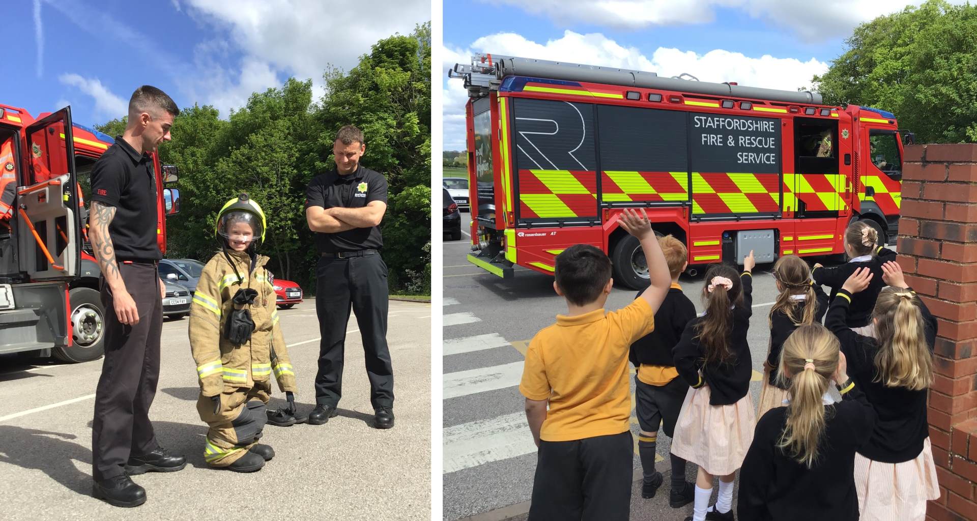 Year 1 pupils wave goodbye to the Staffordshire Fire and Rescue Service