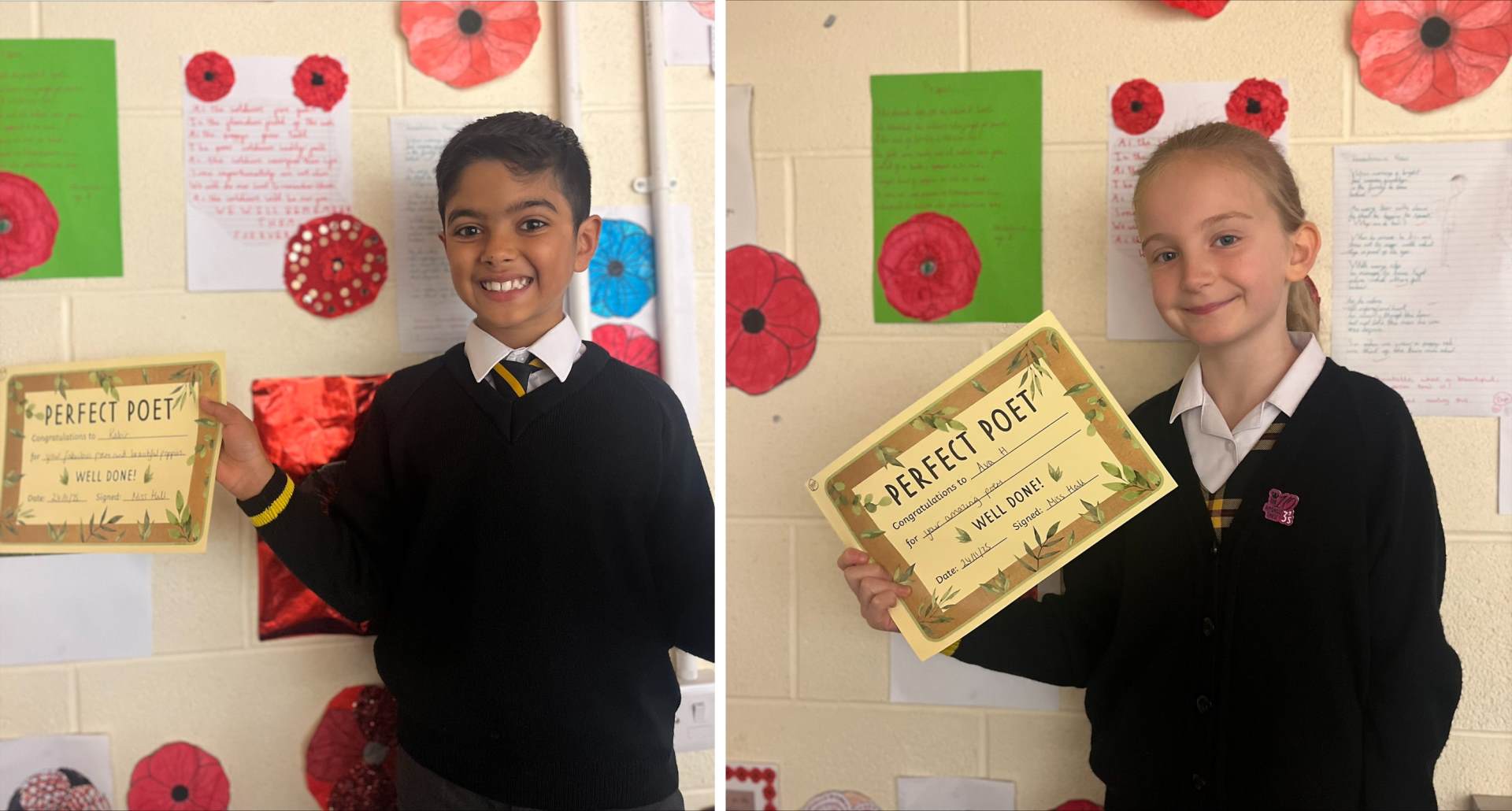 Halle and Benjamin win poetry competition Photos of Halle and Benjamin who have won the Year 1-4 poetry competition