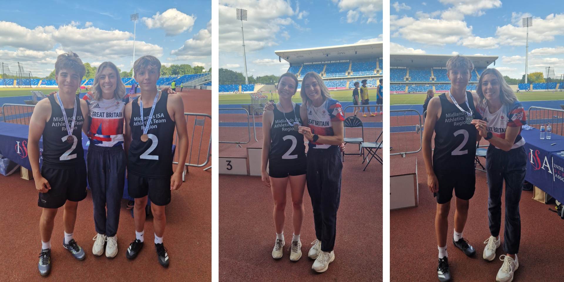 3 images from ISA National Athletics Finals of students receiving medals