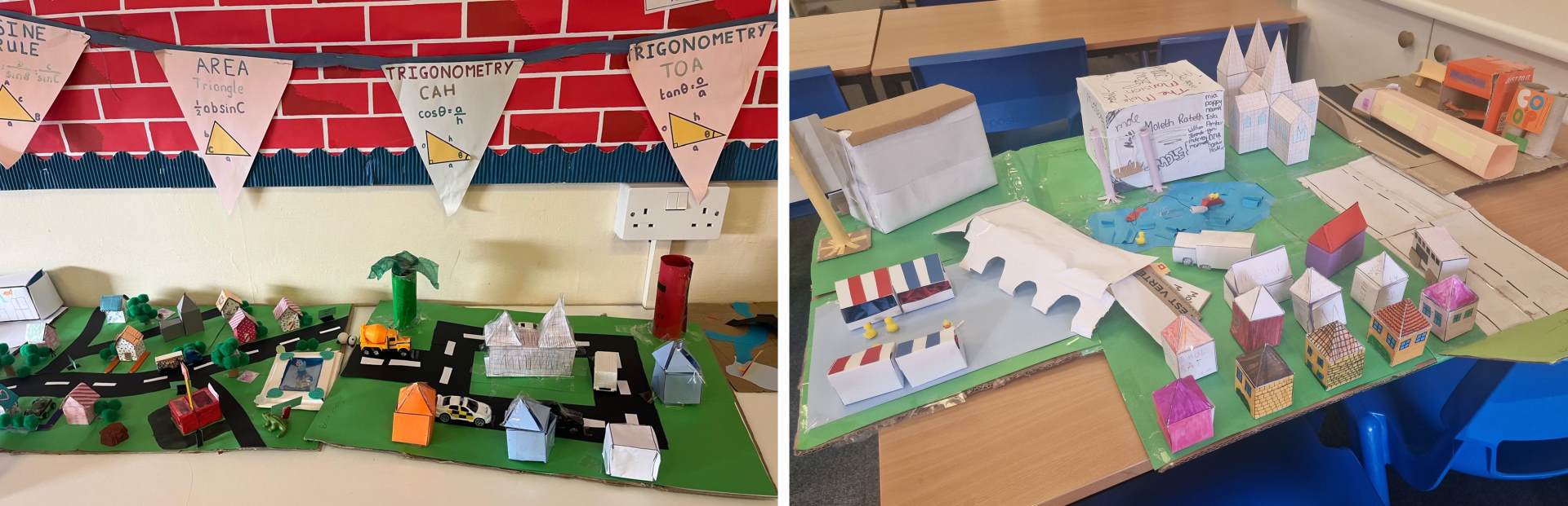 Net village of paper buildings created by Maths pupils