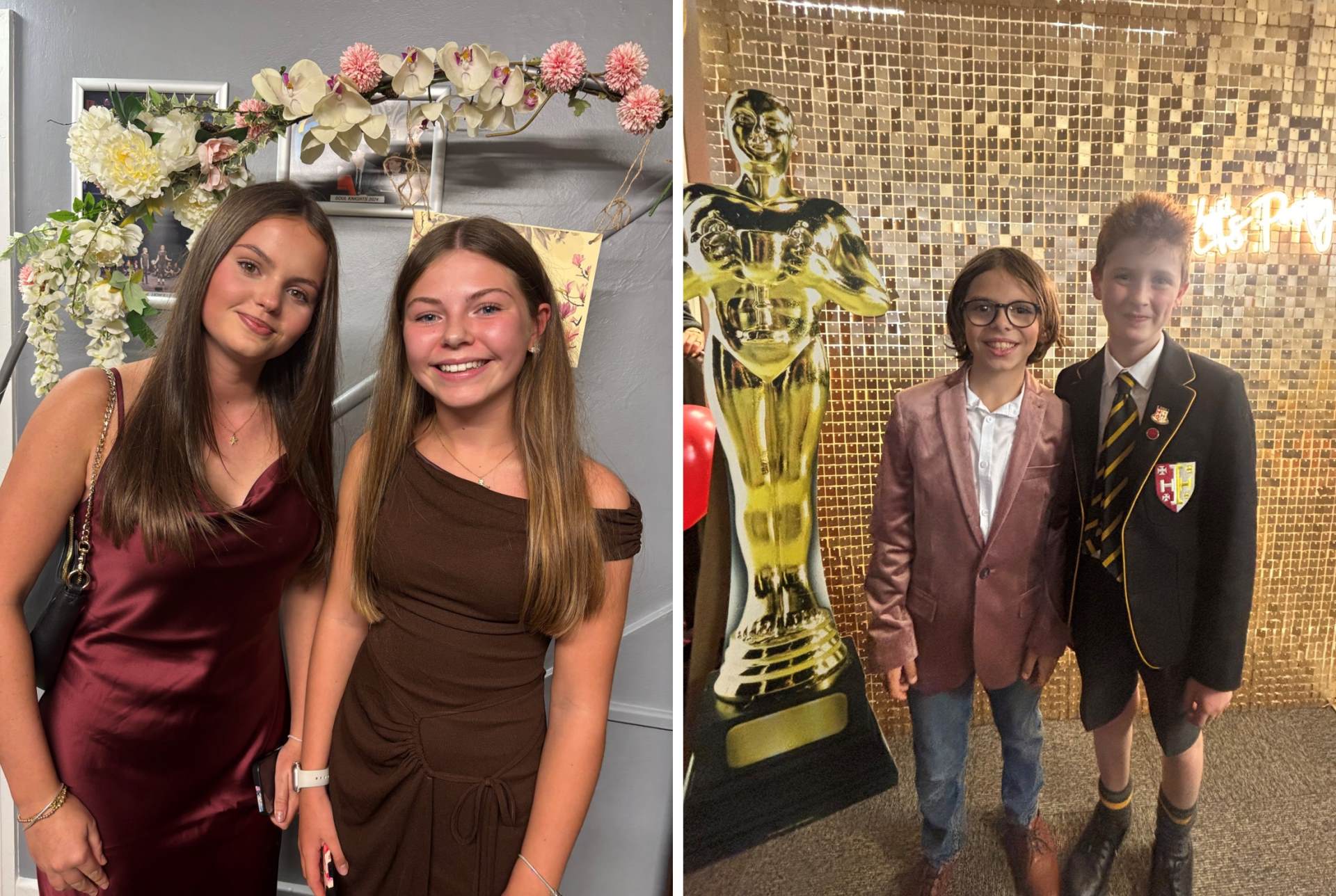 Two photos of students at the Performing Arts Awards event