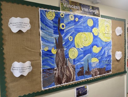 Year 2 pupils recreate Starry Night by Vincent van Gogh Display board showing work by Year 2 pupils inspired by Vincent van Gogh