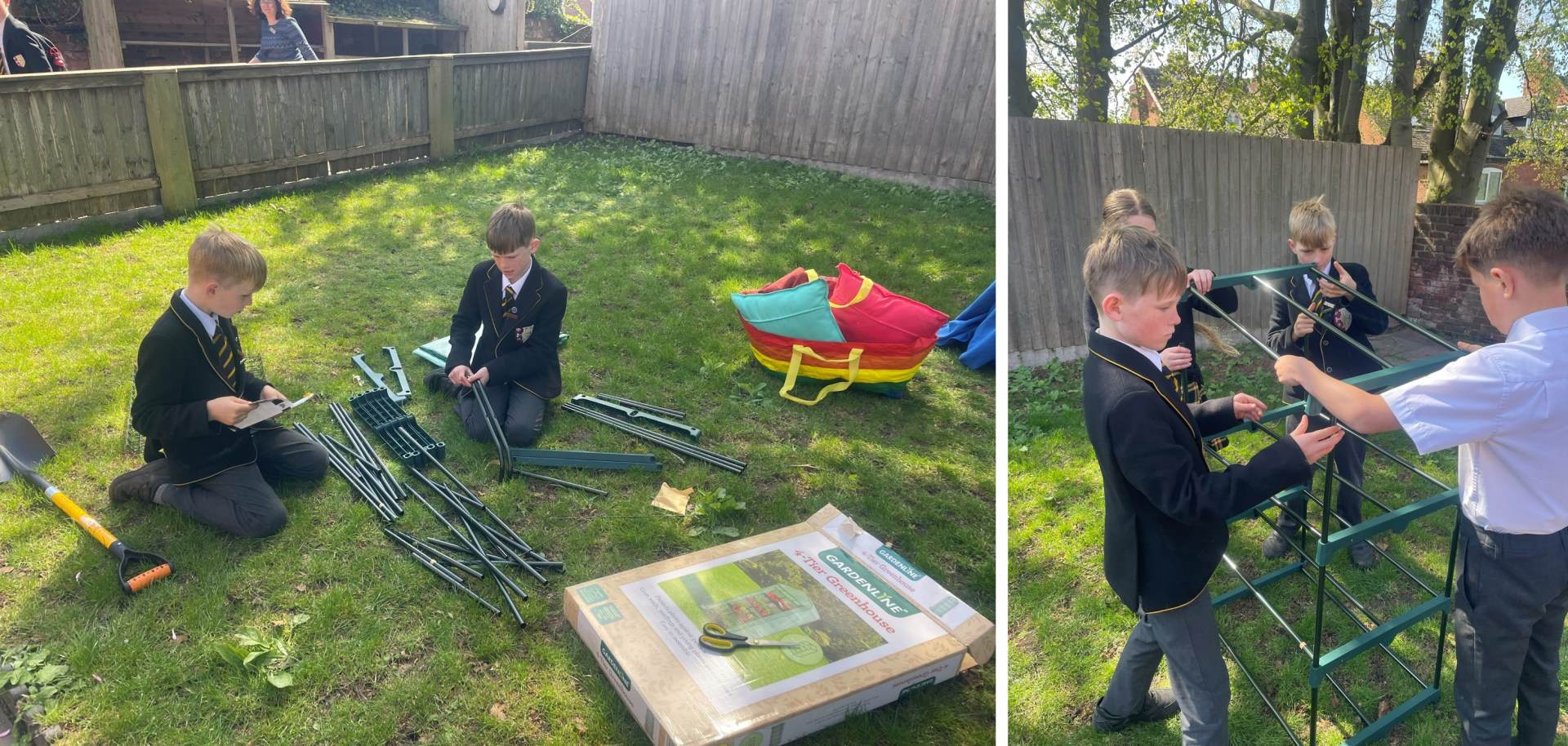 Year 6 build a greenhouse in the Broadhurst garden Year 6 pupils building a small greenhouse for the Broadhurst garden
