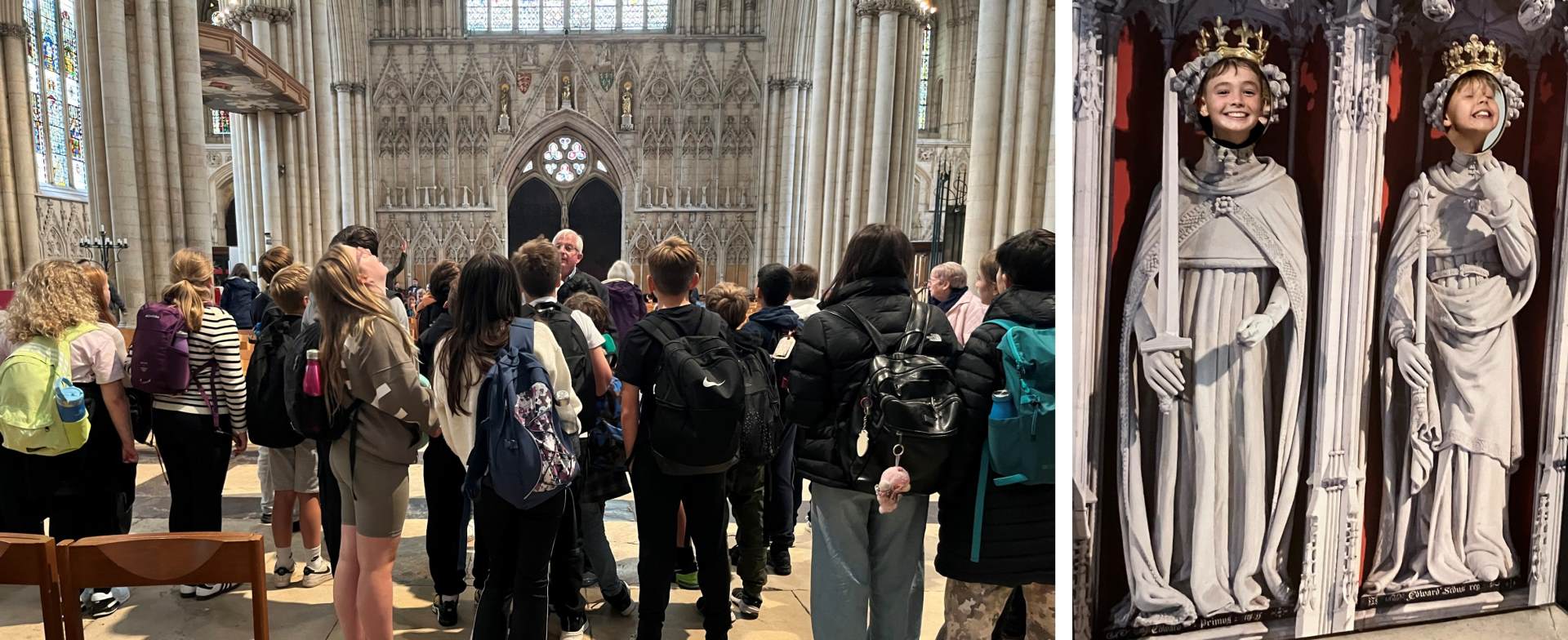 Two photos showing Year 7 pupils at York Minster