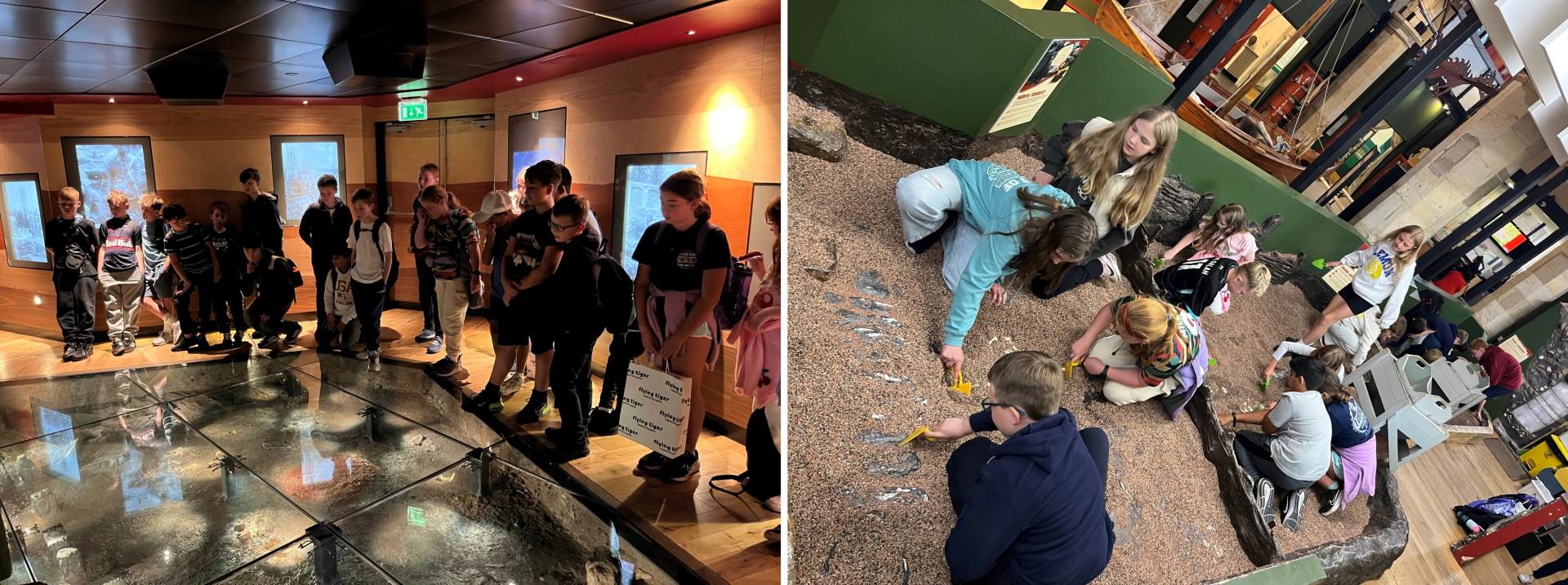 Two photos of Year 7 pupils at the Yorvik Centre in York