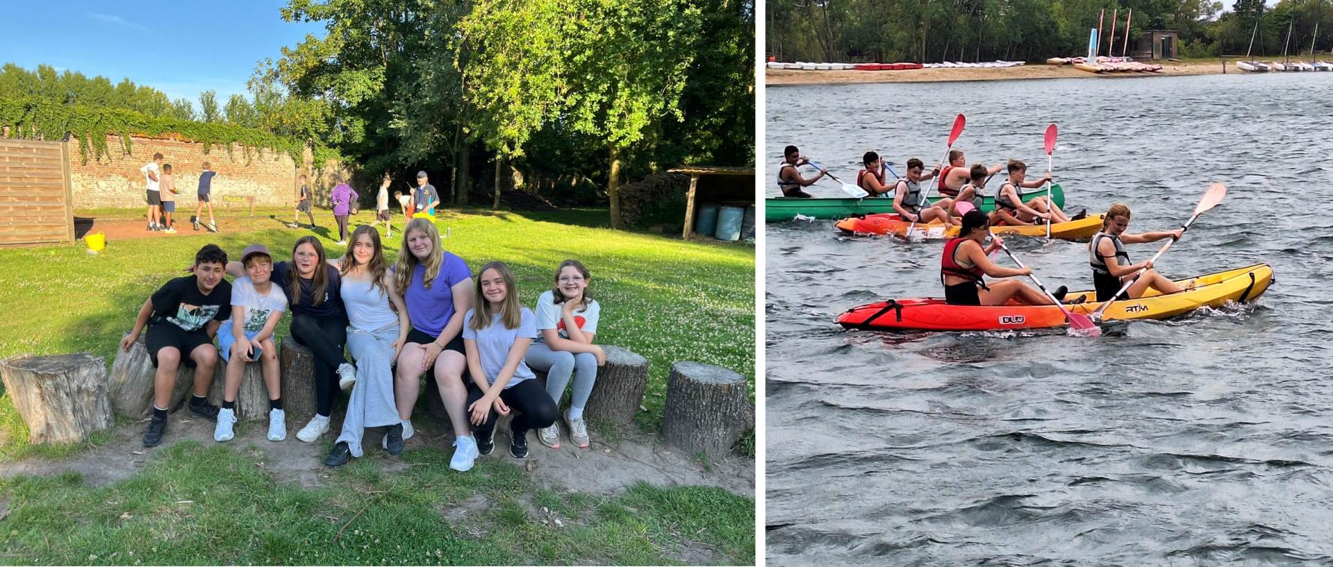 Pupils in kayaks on a lake