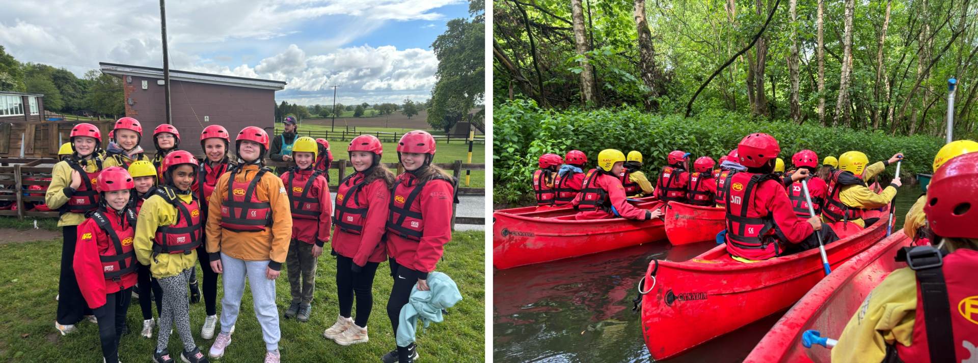 Year 6 pupils kayaking on the river