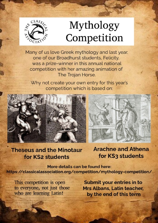 The Classical Association Mythology competition 2026